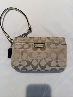 Coach Gold Beige Signature Jacquard Wristlet with Metallic Trim Y2K